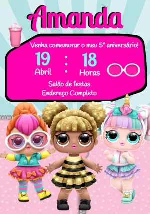 Convite Aniversário Bonecas LOL Surprise para Editar Online