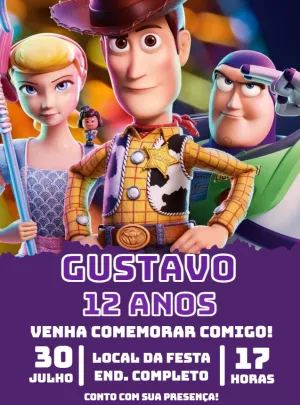 Convite de Aniversário Toy Story com Personagens para Editar
