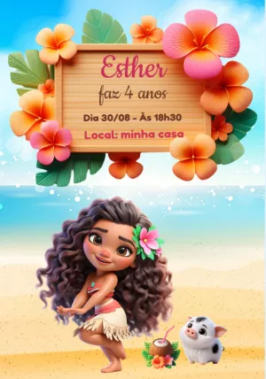 Convite de Aniversário Moana Baby para Editar Online