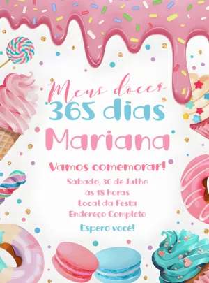 Convite Aniversário Doces e Confeitaria para Editar Online