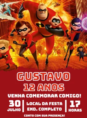 Convite de Aniversário Os Incríveis para Editar Online
