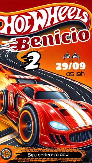 Convite de Aniversário Hot Wheels com Carros para Editar Online