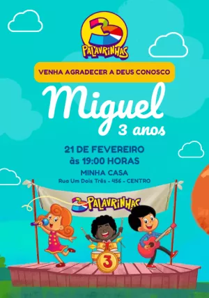 Convite Aniversário 3 Palavrinhas para Editar Online