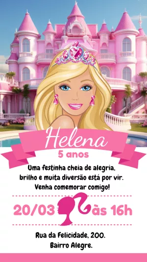Convite de Aniversário Barbie e o Castelo para Editar Online