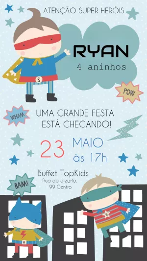Convite de Aniversário Super Herói para Editar Online