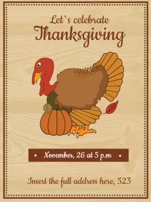 Editable Thanksgiving Invitation with Turkey to Customize Online