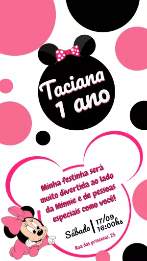 Convite Aniversário Minnie Mouse Rosa para Editar Online