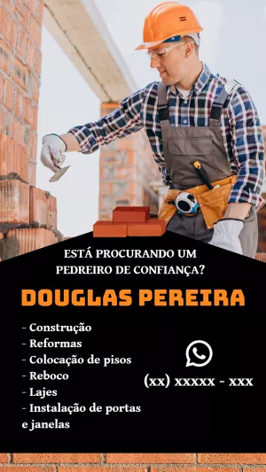 Cartão de Visita Pedreiro Editável para Divulgação Profissional