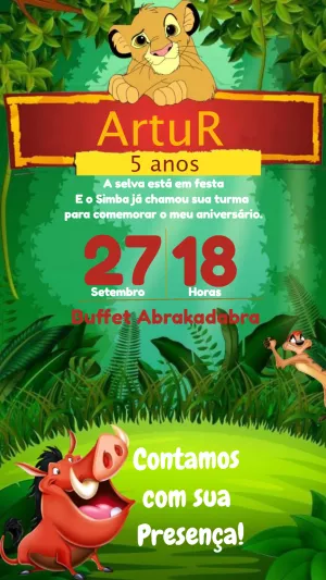 Convite de Aniversário Rei Leão com Simba para Editar Online