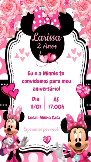 Convite Aniversário Minnie Rosa Editável Online para Imprimir