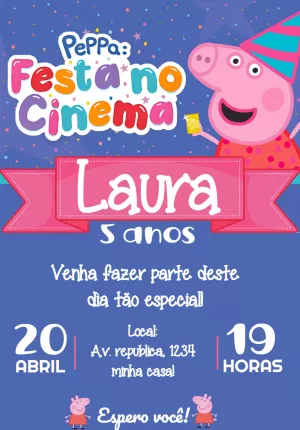 Convite de Aniversário Peppa Pig Festa no Cinema para Editar