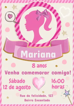 Convite de Aniversário Barbie Rosa para Editar Online