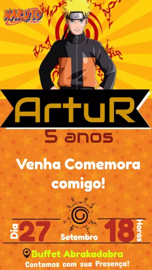 Convite de Aniversário Naruto para Editar Online