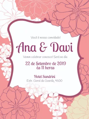 Convite de Casamento Floral Rosa para Editar Online