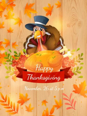 Editable Thanksgiving Invitation with Funny Turkey to Edit Online