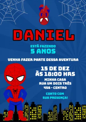 Convite de Aniversário Homem Aranha para Editar Online