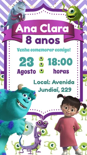 Convite de Aniversário Monstros S.A. para Editar Online
