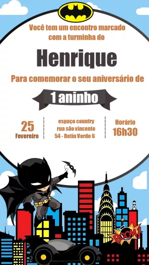 Convite de Aniversário Batman para Editar e Imprimir
