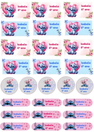 Etiqueta Escolar Stitch e Angel para Editar e Imprimir