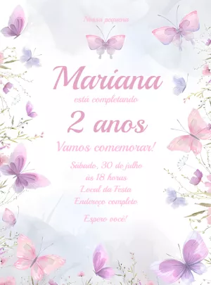 Convite Aniversário Jardim Borboletas Aquarela para Editar