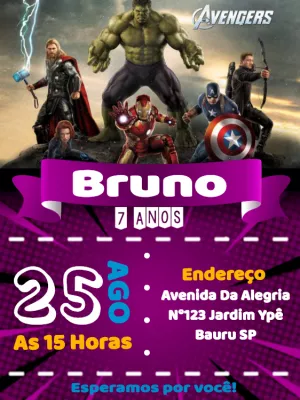 Convite Aniversário Vingadores com Heróis para Editar Online