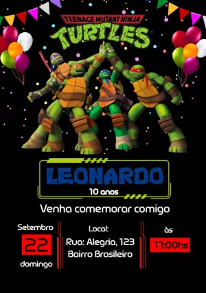 Convite de Aniversário Tartarugas Ninjas para Editar Online
