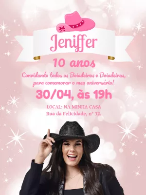 Convite de Aniversário Boiadeira Country para Editar Online