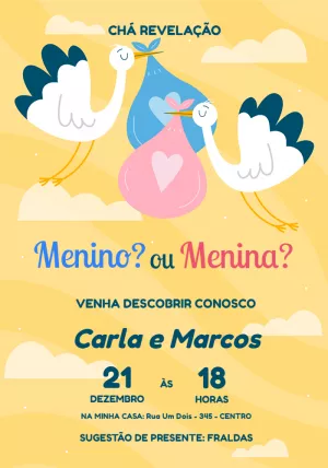 Convite Chá Revelação Cegonha para Editar Online