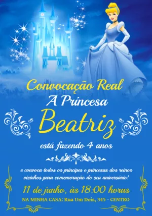 Convite de Aniversário Cinderela para Editar Online