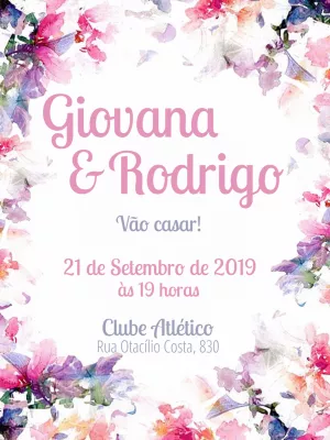 Convite de Casamento Florido Aquarela para Editar Online