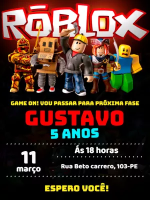Convite de Aniversário Roblox com Personagens para Editar Online
