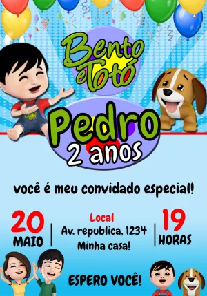 Convite de Aniversário Bento e Totó para Editar Online