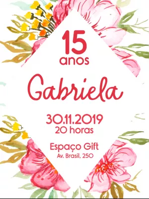 Convite de 15 Anos Floral Rosa para Editar Online