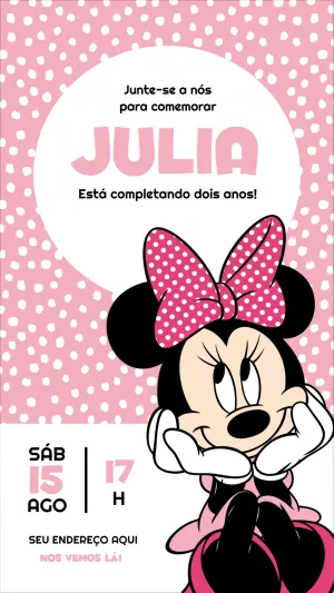 Convite Aniversário Minnie Rosa para Editar e Imprimir