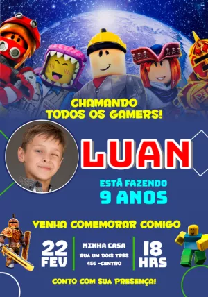 Convite Aniversário Roblox com Foto para Editar Online