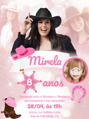Convite de Aniversário Boiadeira com Foto para Editar Online