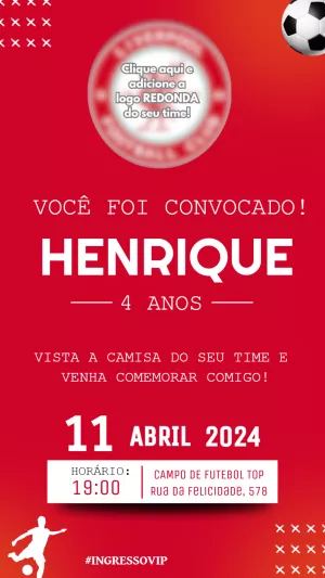 Convite de Aniversário Futebol com Logo do Time Editável