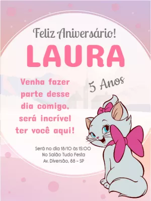 Convite de Aniversário Gata Marie para Editar Online