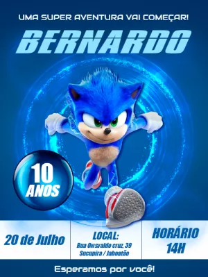 Convite Aniversário Sonic para Editar Online e Imprimir