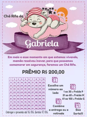 Convite Chá Rifa Ursinha Fofa para Editar Online
