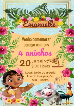 Convite Aniversário Moana Baby para Editar Online