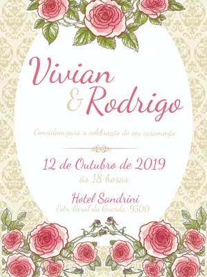 Convite de Casamento Provençal Floral Rosa para Editar Online