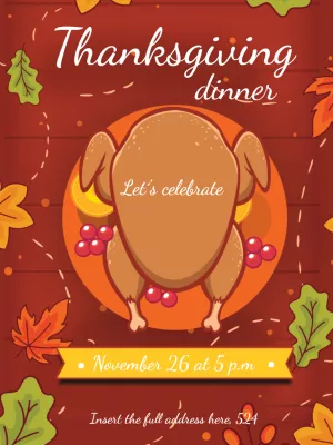 Thanksgiving Dinner Invitation with Turkey to Edit Online