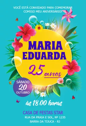 Convite de Aniversário Tropical com Flores para Editar Online