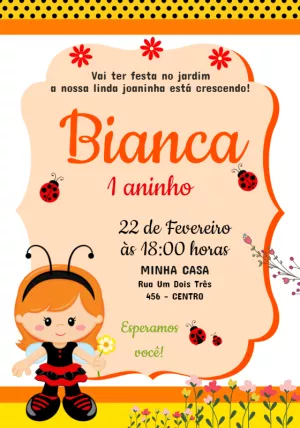 Convite Aniversário Joaninha no Jardim Encantado para Editar