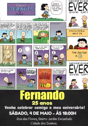 Convite de Aniversário Snoopy Quadrinhos para Editar Online