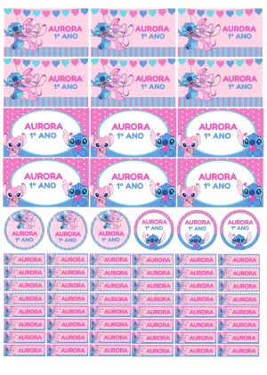 Kit Etiqueta Escolar Stitch e Angel para Editar Online