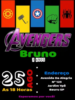 Convite Aniversário Vingadores com Heróis para Editar Online