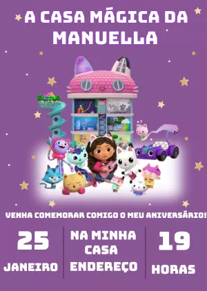 Convite Aniversário A Casa Mágica da Gabby para Editar Online