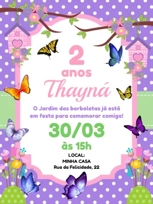 Convite Aniversário Jardim das Borboletas Editável Online